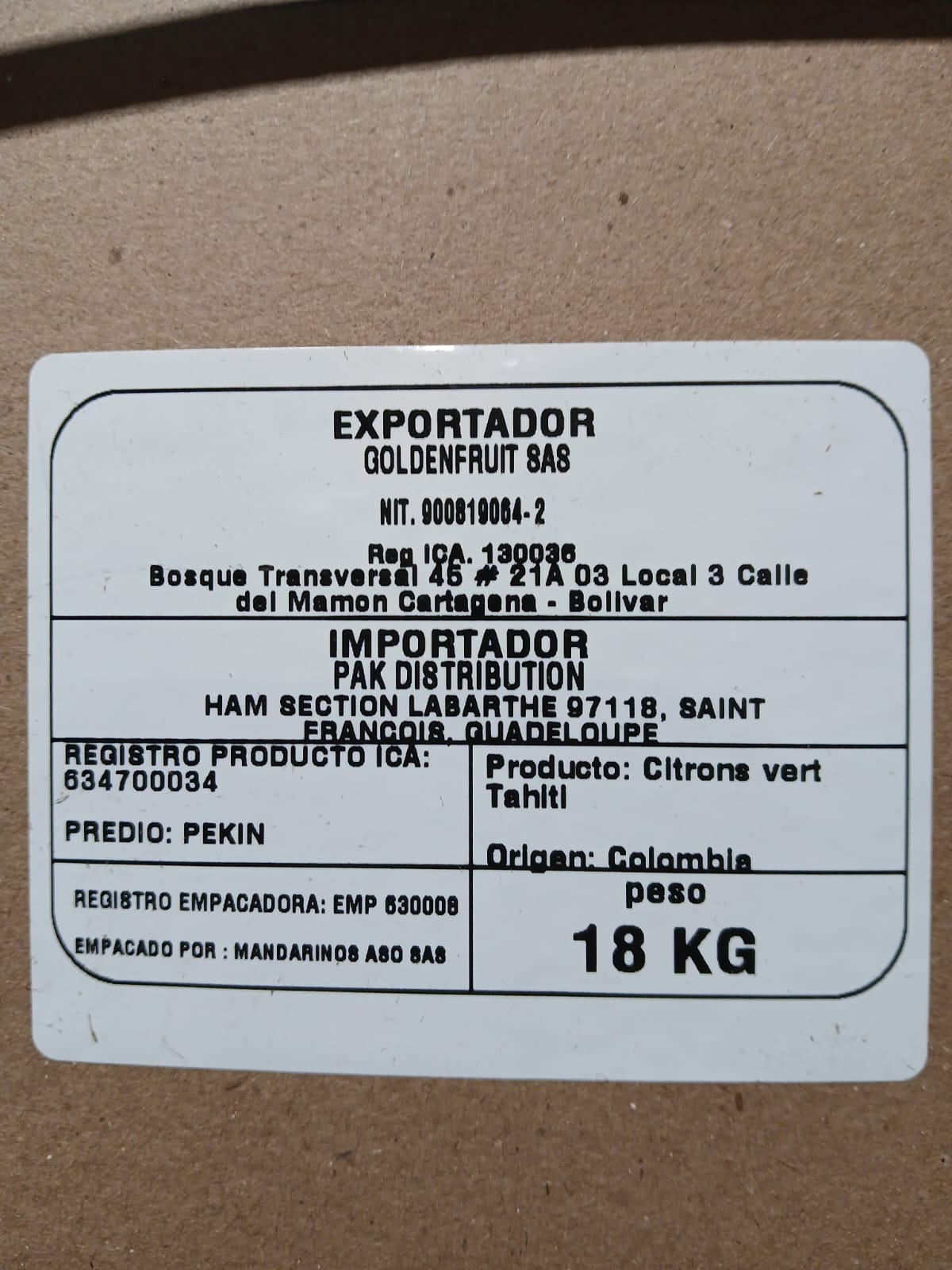 Etiqueta de exportacion